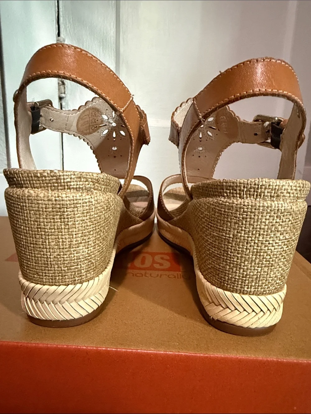 Pikolinos Mojacar Brandy Leather Espadrille Wedge Sandals Sz 39